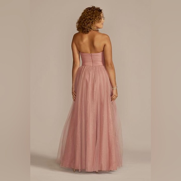 Off The Shoulder Glitter Tulle Ball Gown Prom Dress NWT Removable Straps!! Slit - Picture 2 of 6